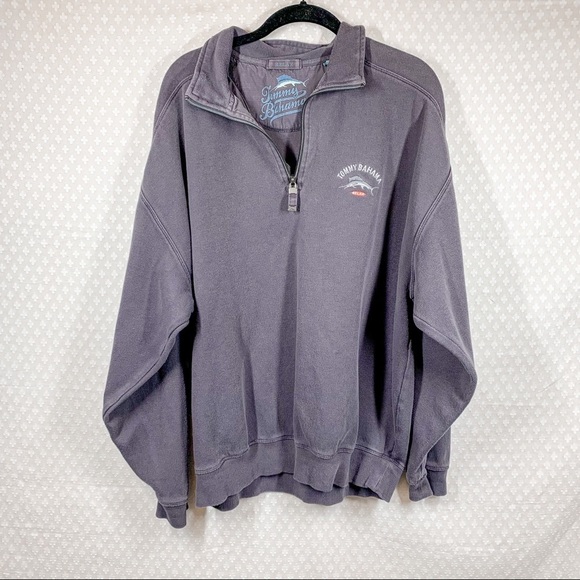 Tommy Bahama Sweaters - Tommy Bahama Relax Blue Grey 1/4 Zip Logo Pullover Sweater